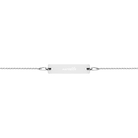 NurseLife - White Rhodium - Engraved Silver Bar Chain Bracelet