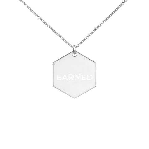 NurseLife - White Rhodium - Engraved Silver Hexagon Necklace