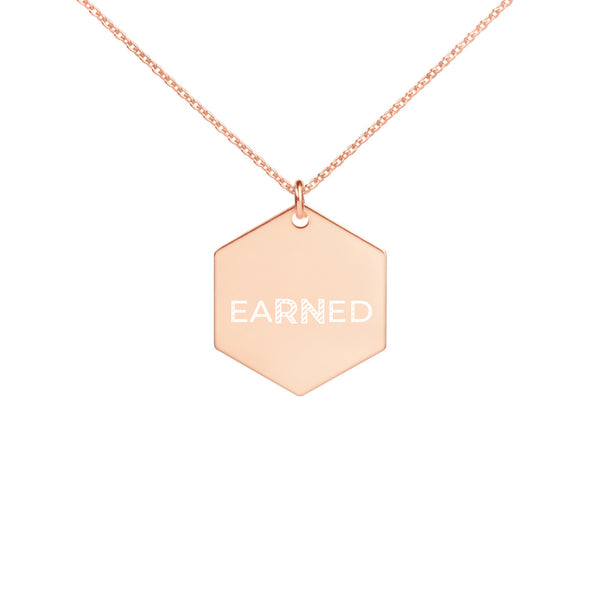 eaRNed - 18k Rose Gold Coat - Engraved Silver Hexagon Necklace