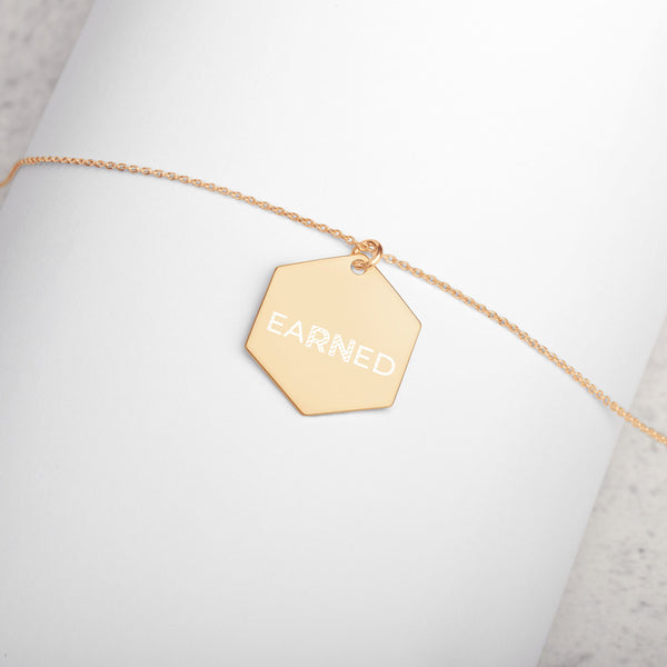 eaRNed - 24k Gold Coating - Engraved Silver Hexagon Necklace